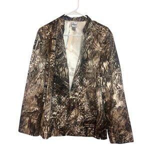 Chico’s Paisley Print Open Front Jacket Blazer Size 3 Brown Neutral
